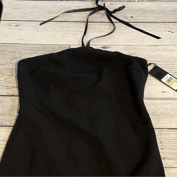 Karl Lagerfeld Black Halter Mini Dress, Black Slit - Picture 2 of 16
